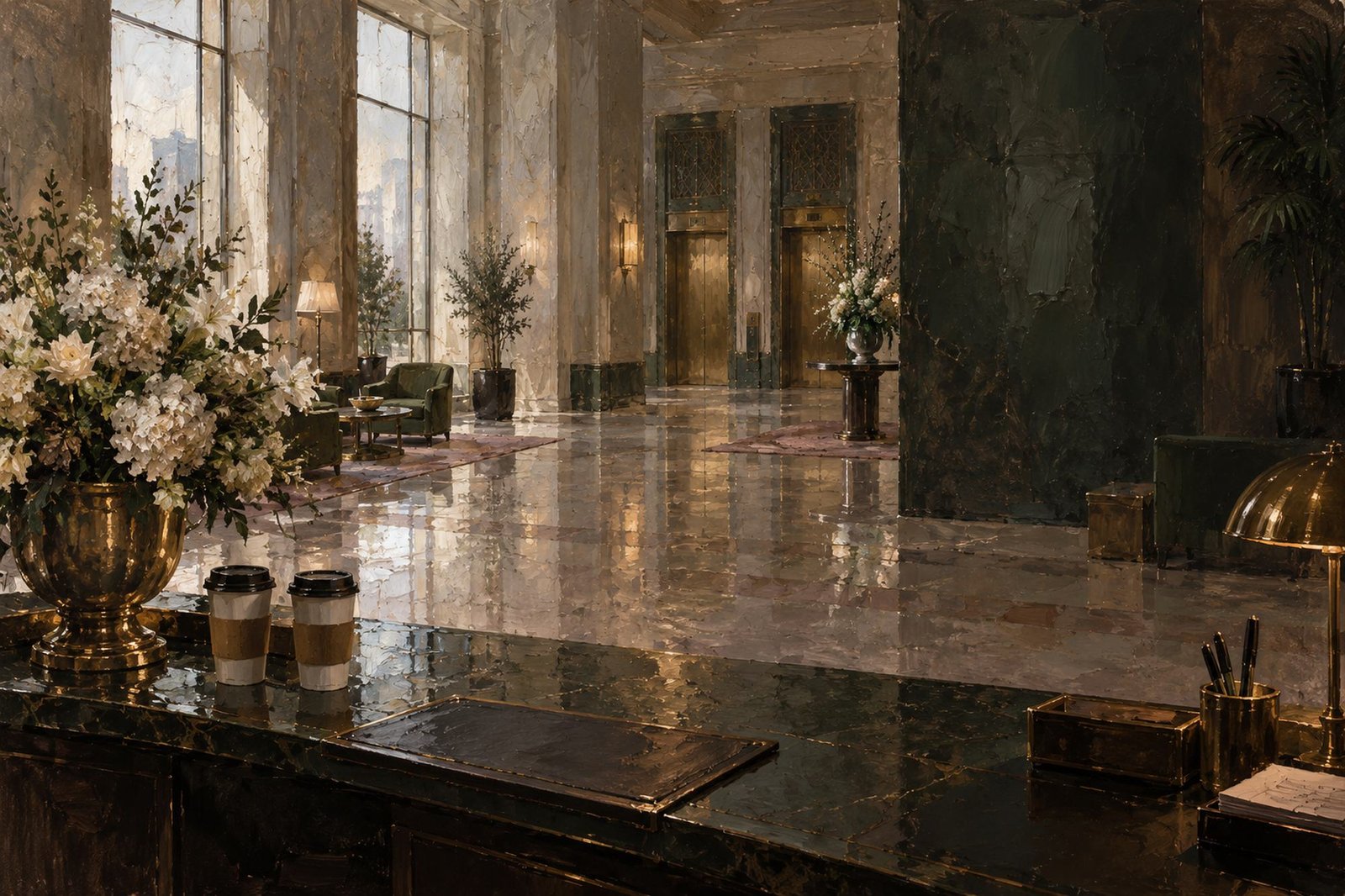 The hotel lobby